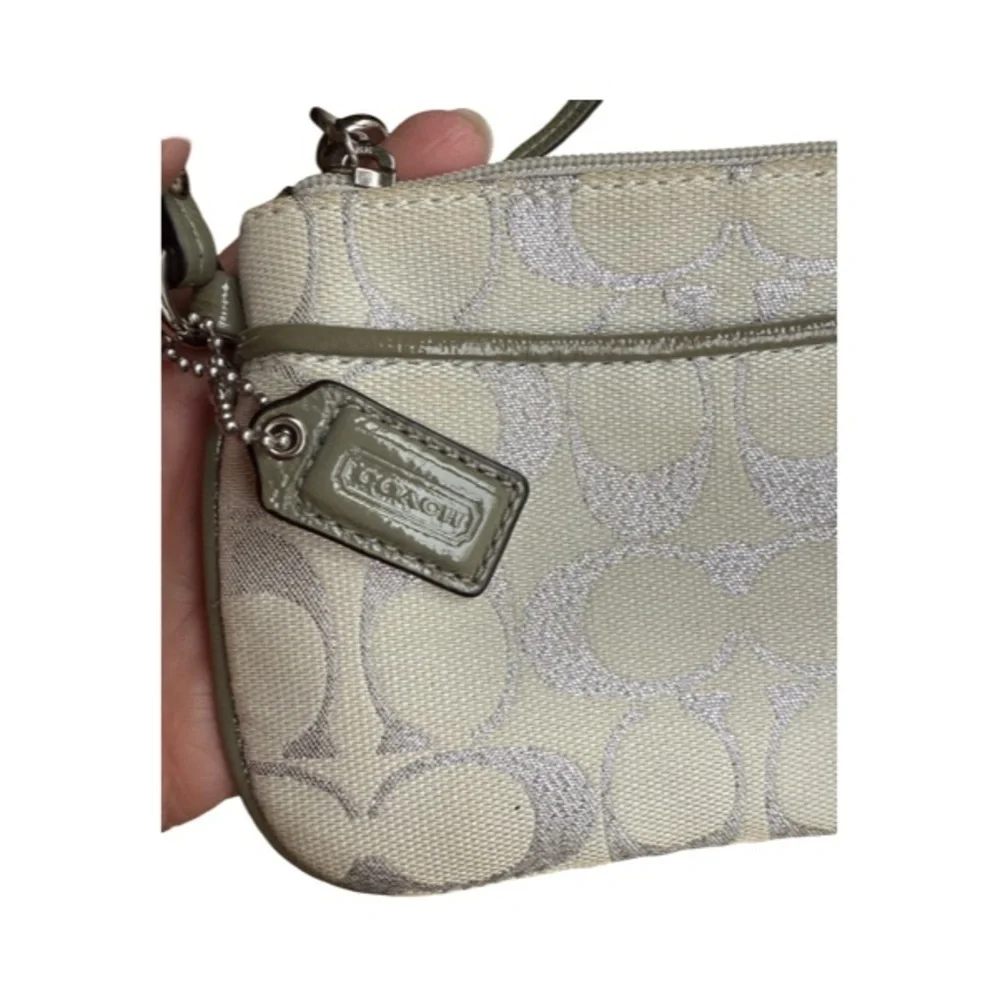 Coach White and Silver Signature Wristlet